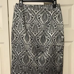 Gunmetal grey and black brocade pencil skirt